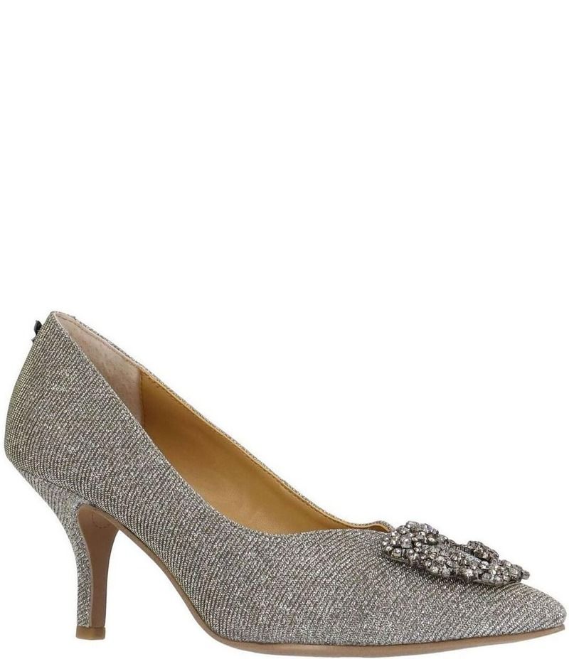 ジェイレニー レディース シューズ ヒール J Renee Ezara Glitter Fabric Brooch Ornament Dress Pumps Pewter ピューター