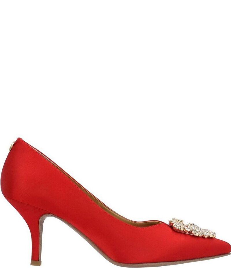 ジェイレニー レディース シューズ ヒール サテン J Renee Ezara Satin Brooch Ornamented Dress Pumps Red レッド