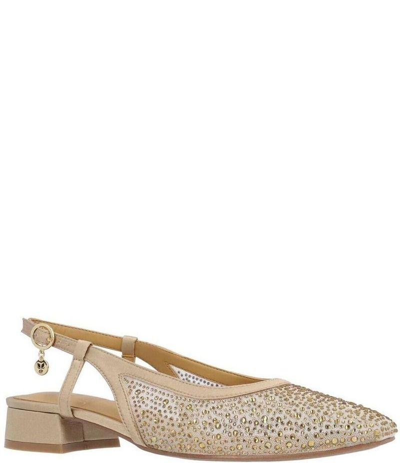 ジェイレニー レディース シューズ ヒール メッシュ J Renee Layton Rhinestone Mesh Slingback Pumps Beige ベージュ