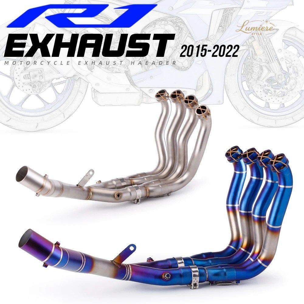 オートバイ用排気管改造ステンレススチール製フロントセクションスリップオンフロントリンクパイプ ヤマハ R1 2015-2023