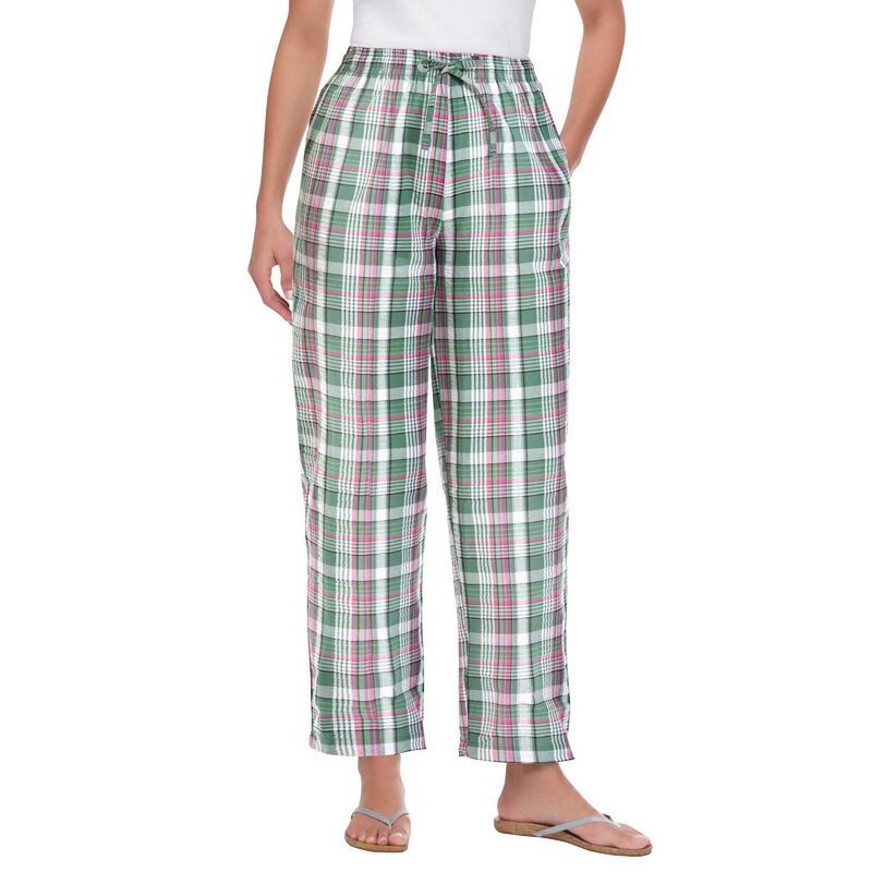 ウーマン ウィズイン レディース ボトムス カジュアルパンツ プラスサイズ プチ Woman Within Plusize Petite Seersucker Pant Pine Plaid チェック