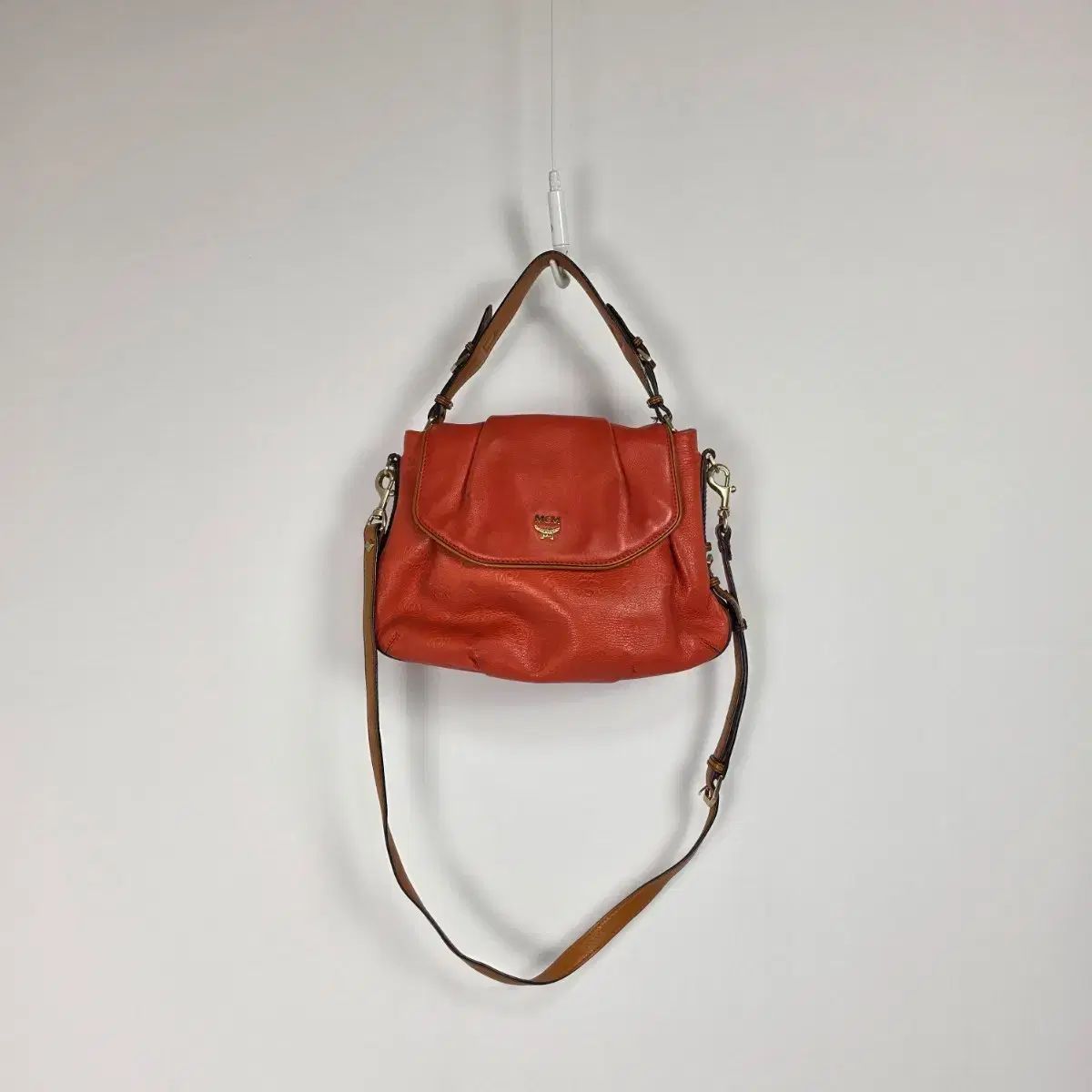 MCM オレンジ フラップ トートバッグ クロスバッグ 0610