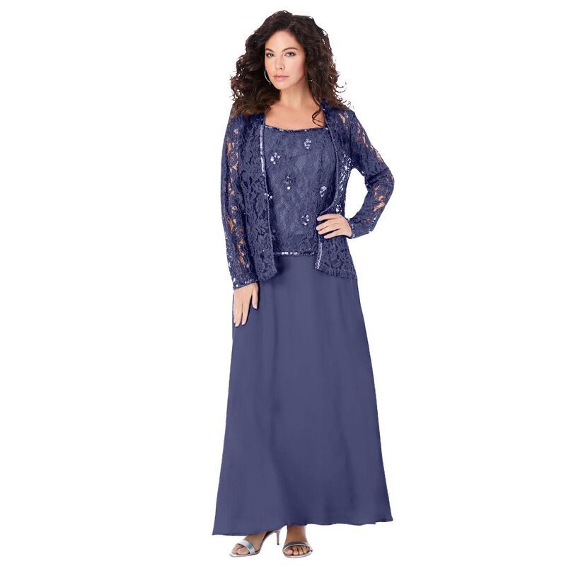 ロアマンズ レディース トップス ワンピース プラスサイズ レース ジャケット Roamans Womens Plusize Lace Jacket Gown Deep Dusk