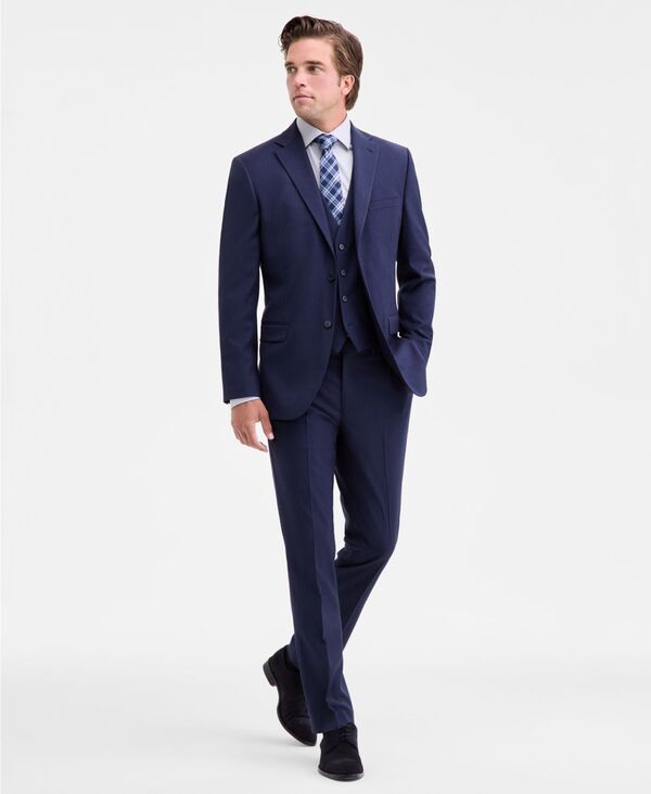 ダナ キャラン ニューヨーク メンズ トップス ベスト DKNY Mens ModernFit Vested Nested Suit Navy Sharkskin ネイビー