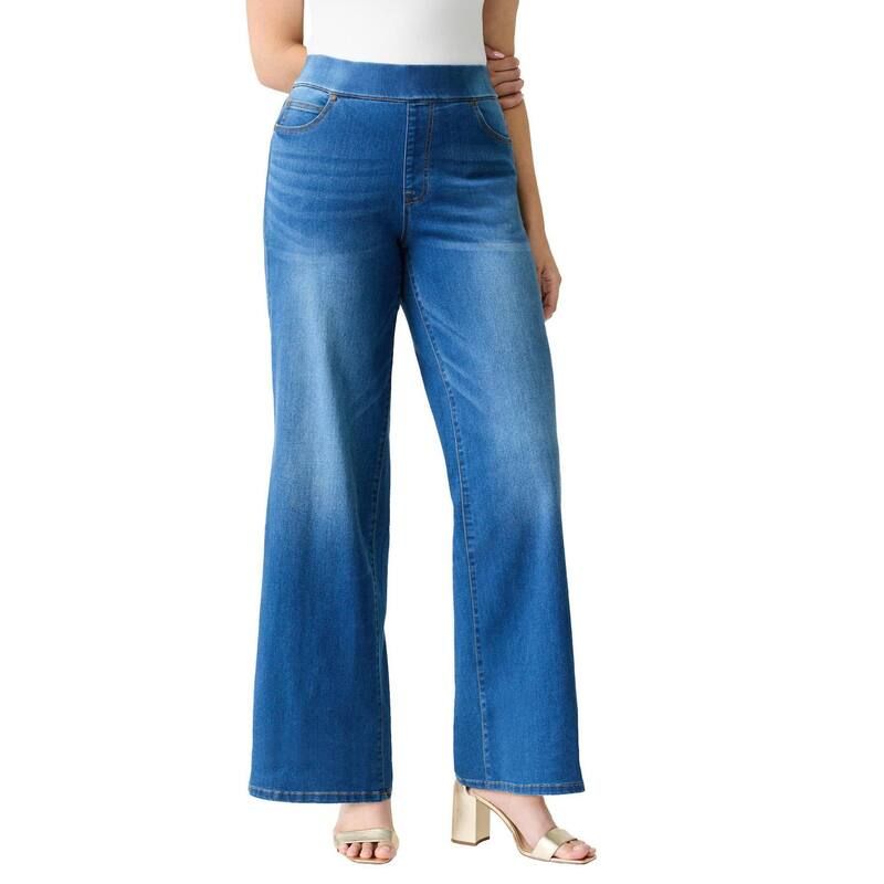 ロアマンズ レディース ボトムス デニムパンツ ワイドレッグ プラスサイズ Roamans Womens Plusize 360 Degree Stretch Wide Leg Jean Medium