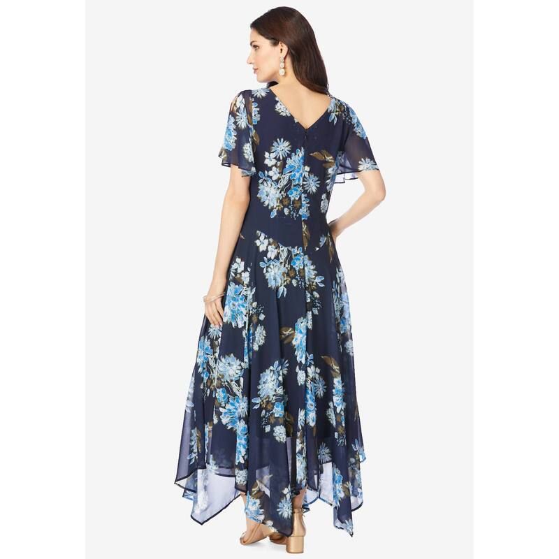 ロアマンズ レディース トップス ワンピース フラワー柄 プラスサイズ スパンコール マキシ フラワー Roamans Womens Plusize Floral Sequin FlutterSlee