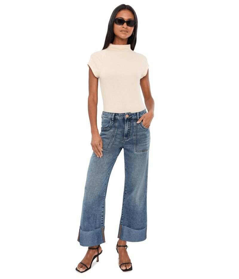 カットフロムザクロス レディース ボトムス デニムパンツ KUT from the Kloth Meg HighRise Wide Legs Roll Up Hem in Witted｜カジュアルパンツ