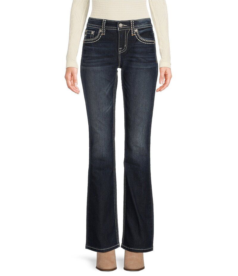 ミスミー レディース ボトムス デニムパンツ ブーツカット ブーツ ジーンズ Miss Me Heavy Stitch Flap Pocket Curvy Fit Bootcut Jeans Dark