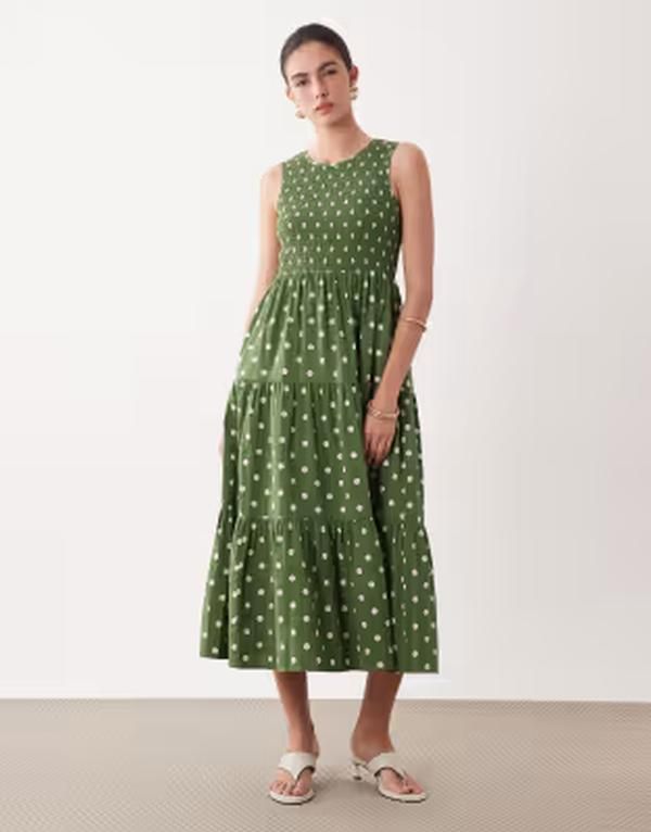 ノーバディーズ チャイルド レディース トップス ワンピース ティアードット ミディ スカート Nobodys Child Charlie shirred bodice tiered skirt mi