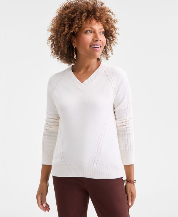 スタイルアンドコー レディース アウター ニット・セーター Vネック Style Co Womens CableKnit VNeck Sweater Macys Exclusiveggnog