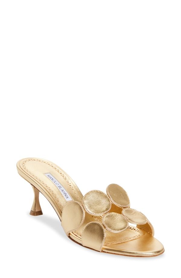 マノロ ブラニク レディース シューズ サンダル ヒール Manolo Blahnik Haribalmu Kitten Heel Sandal Gold7103