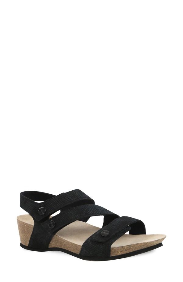 ムンロー レディース シューズ ヒール サンダル Munro Del Mar Sandal Black Lizard Suede ブラック
