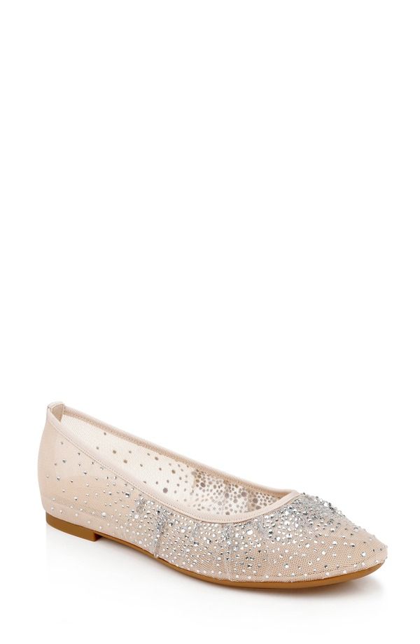 ジュウェルダグレイミシュカ レディース シューズ パンプス Jewel Badgley Mischka Nuala Embellished Flat Beige Mesh ベージュ