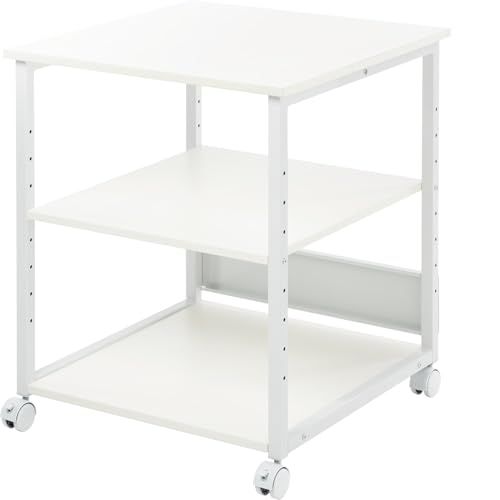 R◆イーサプライ プリンター台 3段 A3 大型 木製 幅60cm 奥行60cm 高さ70cm 耐荷重50kg キャスター付き ホワイト EEX-PTS03 618665e9