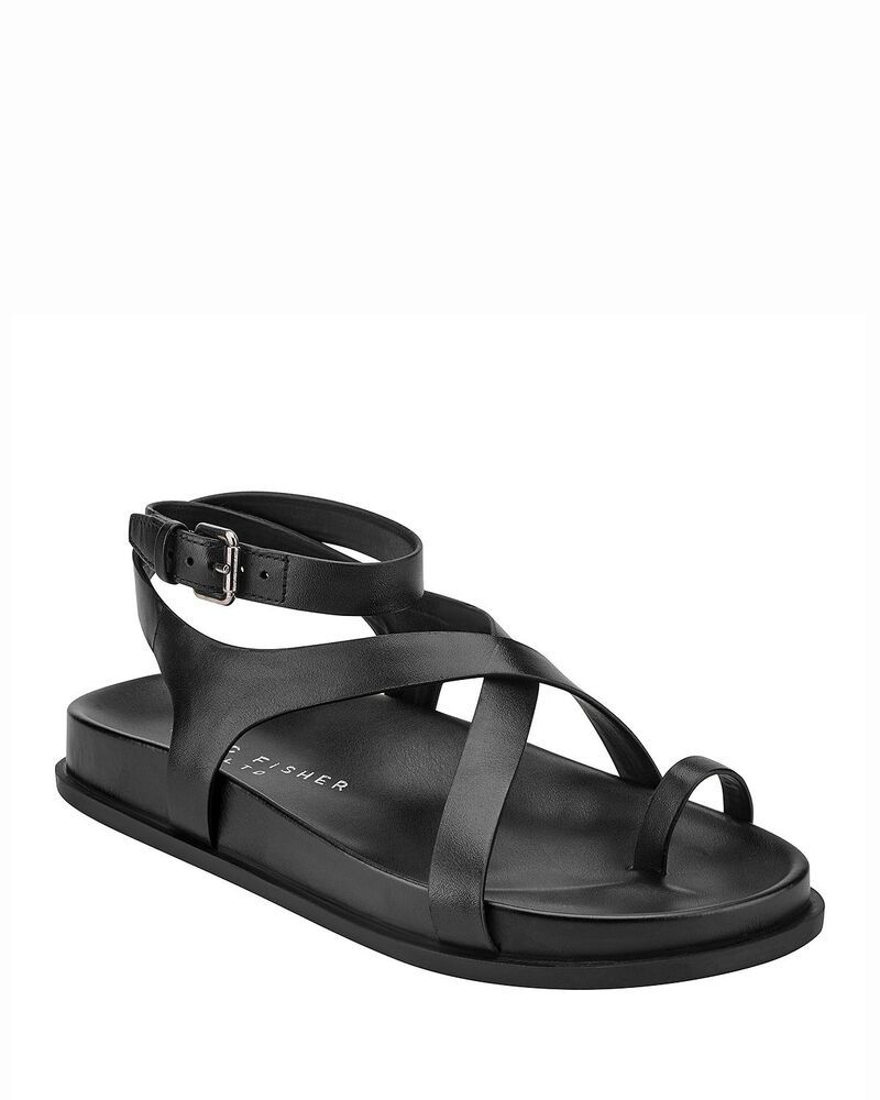 マーク・フィッシャー レディース シューズ サンダル レザー Marc Fisher LTD Womens Bevy Leather Casual Strappy Flat Sandals Black