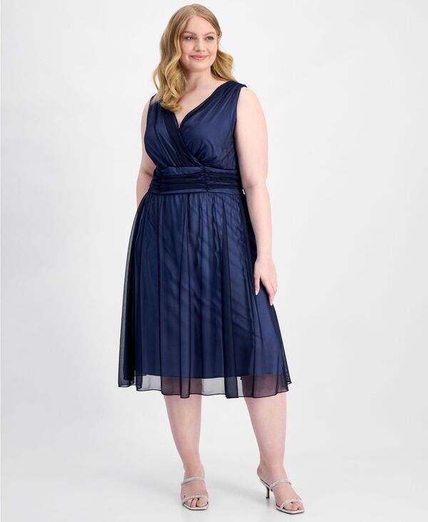 コネクテッド レディース トップス ワンピース シフォン ギャザー Connected Womens Chiffon RuchedWaist Dress Navy Slate スレート