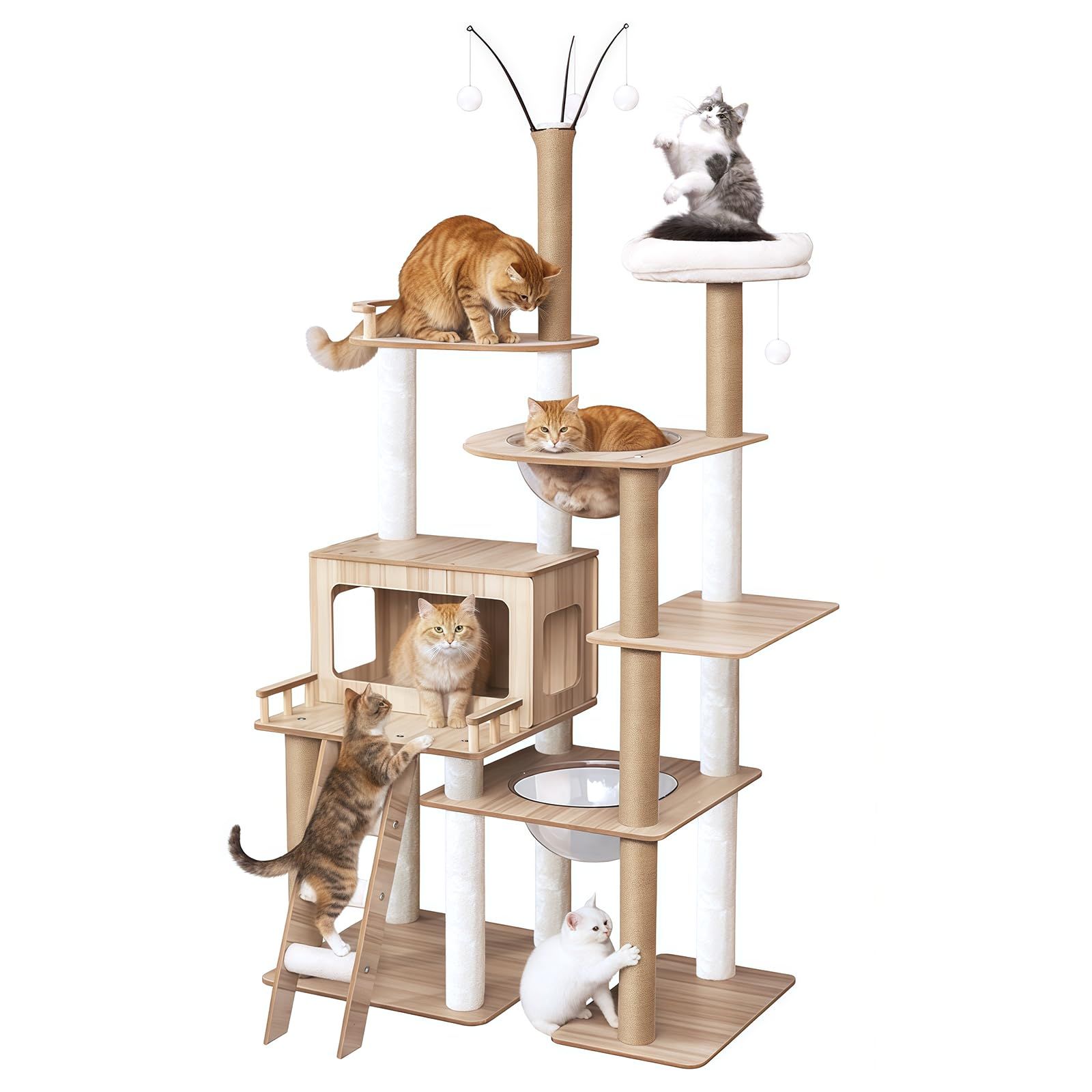 OYANTEN キャットタワー 木製 大型猫用 猫タワー 宇宙船 多頭飼い 据え置き型 老猫用 短足用 多機能 高さ172cm