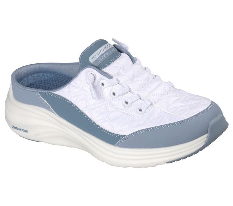 スケッチャーズ レディース シューズ サンダル Skechers Contour Foam Womens Cozy Fit SlipOn Shoes White Light Blue ホワイト