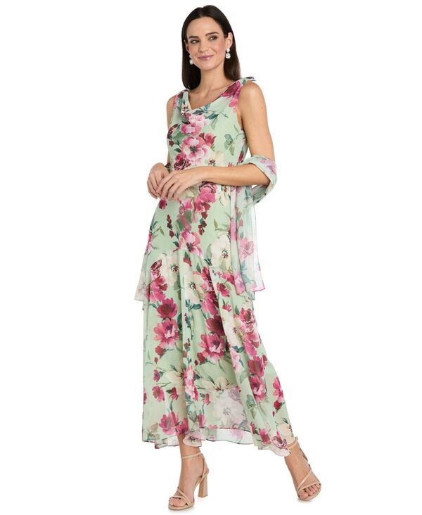 アールアンドエムリチャーズ レディース トップス ワンピース プリント ミディ R M Richards Womens Cowl Neck Printed Midi Dress Mint Pink ピ