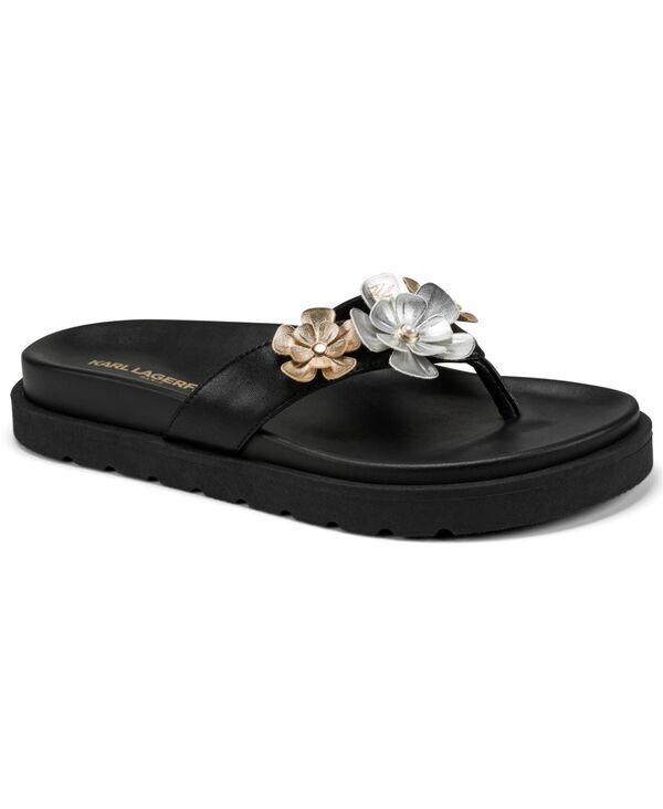 カール ラガーフェルド レディース シューズ サンダル KARLAGERFELD PARIS Womens Hayze Fleur Flip Flop Sandals Black Smooth ブラッ