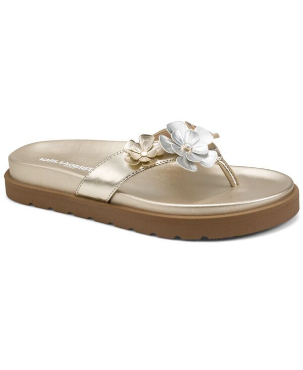 カール ラガーフェルド レディース シューズ サンダル KARLAGERFELD PARIS Womens Hayze Fleur Flip Flop Sandals White Gold Metal