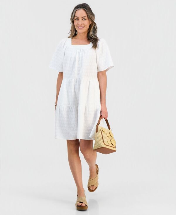 スタイルアンドコー レディース トップス ワンピース 半袖 コットン 刺繍 Style Co Womens Cotton Embroide red ShortSleeve Dress Bright W