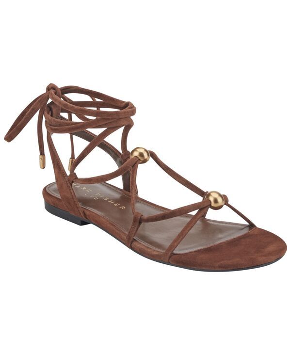 マーク・フィッシャー レディース シューズ サンダル スエード Marc Fisher LTD Womens Ellan Strappy Suede TieUp Flat Sandals Brown