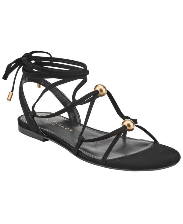 マーク・フィッシャー レディース シューズ サンダル スエード Marc Fisher LTD Womens Ellan Strappy Suede TieUp Flat Sandals Black