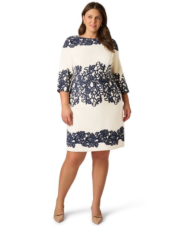 アドリアナ パペル レディース トップス ワンピース レース Adrianna Papell Womenscrollace Boat Neck Short Dress IvoryNavy アイボリー