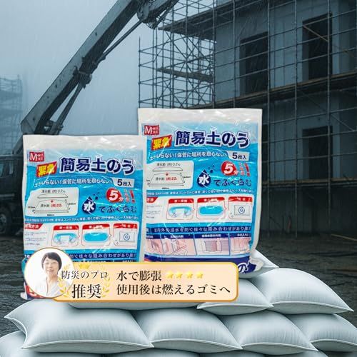【防災グッズ・台風豪雨対策】吸水式 土のう袋 水で膨らむ 吸水土嚢 緊急用 簡易設置 燃えるゴミ 高吸水ポリマー 浸水対策 止水 逆流防止 水害対策 防水 災害対策 災害用 簡易土嚢 水のう 緊急時 防災必需品 (5パック(25枚入り))送料 d40b5016