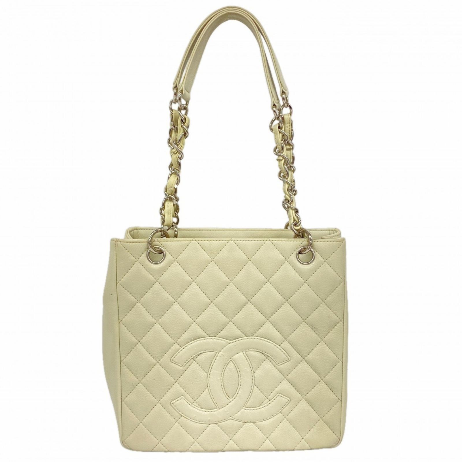 シャネル(Chanel) シャネル トートバッグ・チェーントート マトラッセ キャビアスキン アイボリー レディース