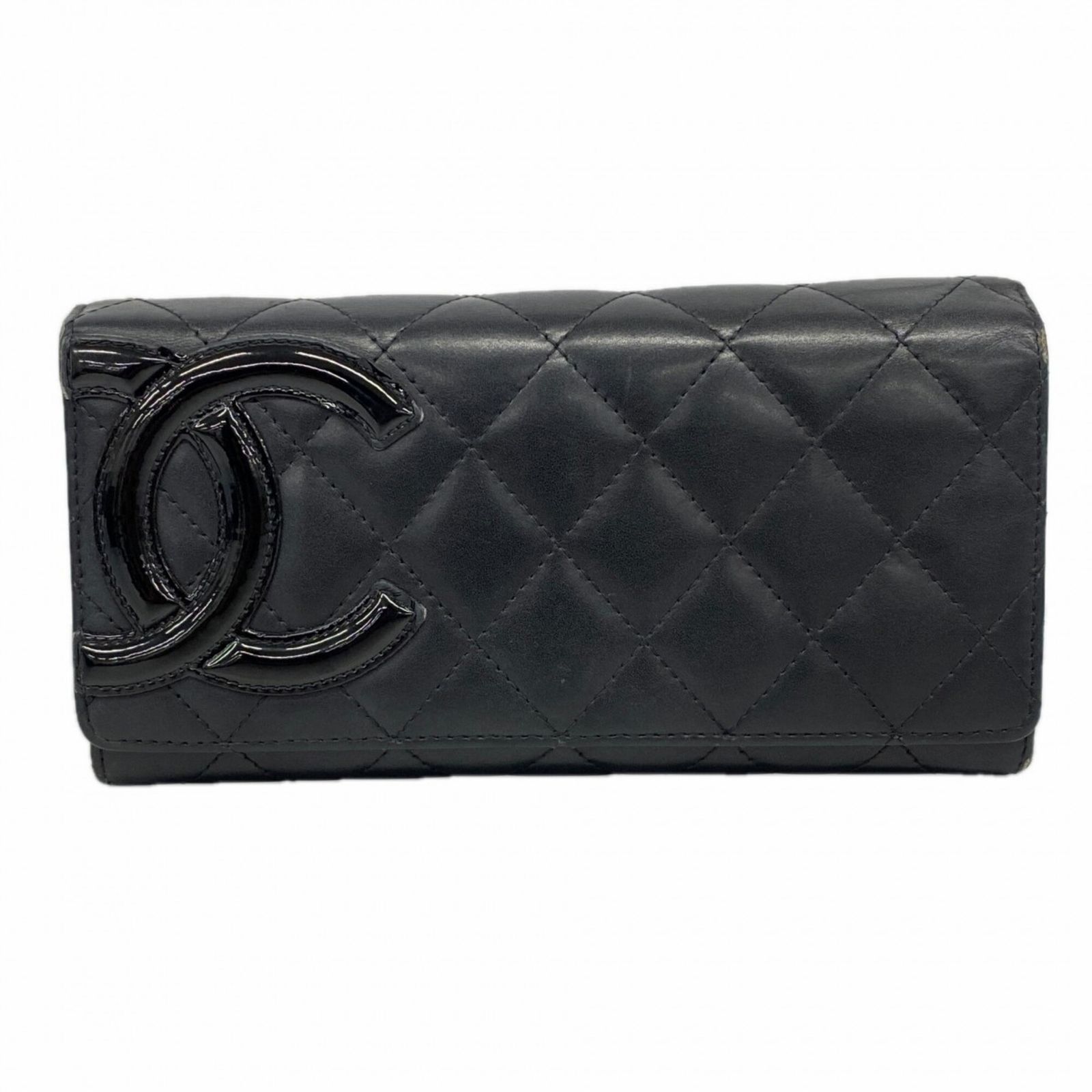 シャネル(Chanel) シャネル 長財布 カンボン ラムスキン ブラック レディース