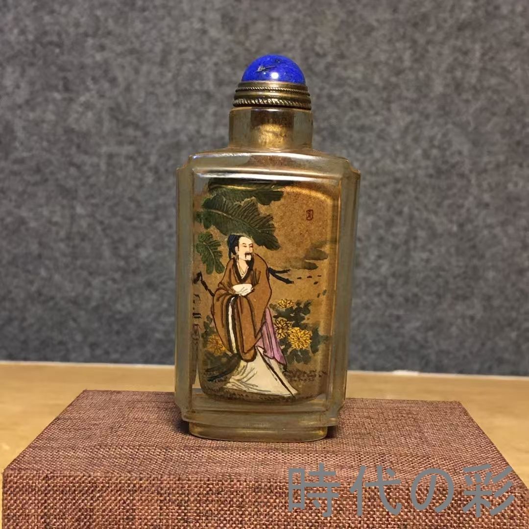 中国古美術・旧家蔵出・琉璃・内絵鼻煙壺・名家手絵「高士人物図」・工芸品・骨董品・極細工・古美術・時代物・R08052605