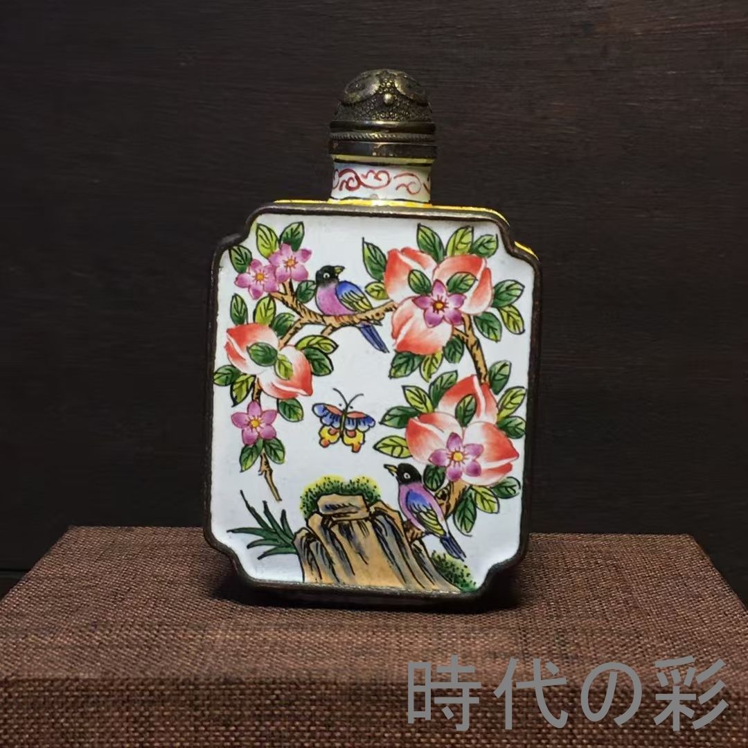 中国古美術・旧家蔵出・銅胎画琺瑯・鼻煙壺・花鳥図・工芸品・骨董品・極細工・古美術・時代物・R08052612