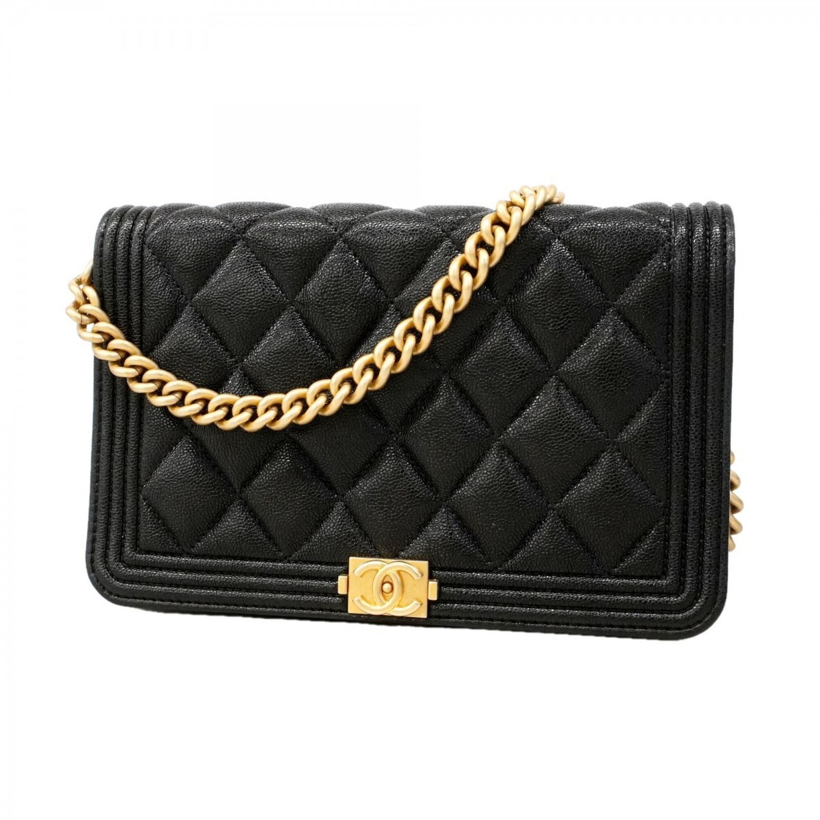シャネル(Chanel) シャネル 財布・ショルダーウォレット ボーイシャネル チェーンショルダー キャビアスキン ブラック レディース