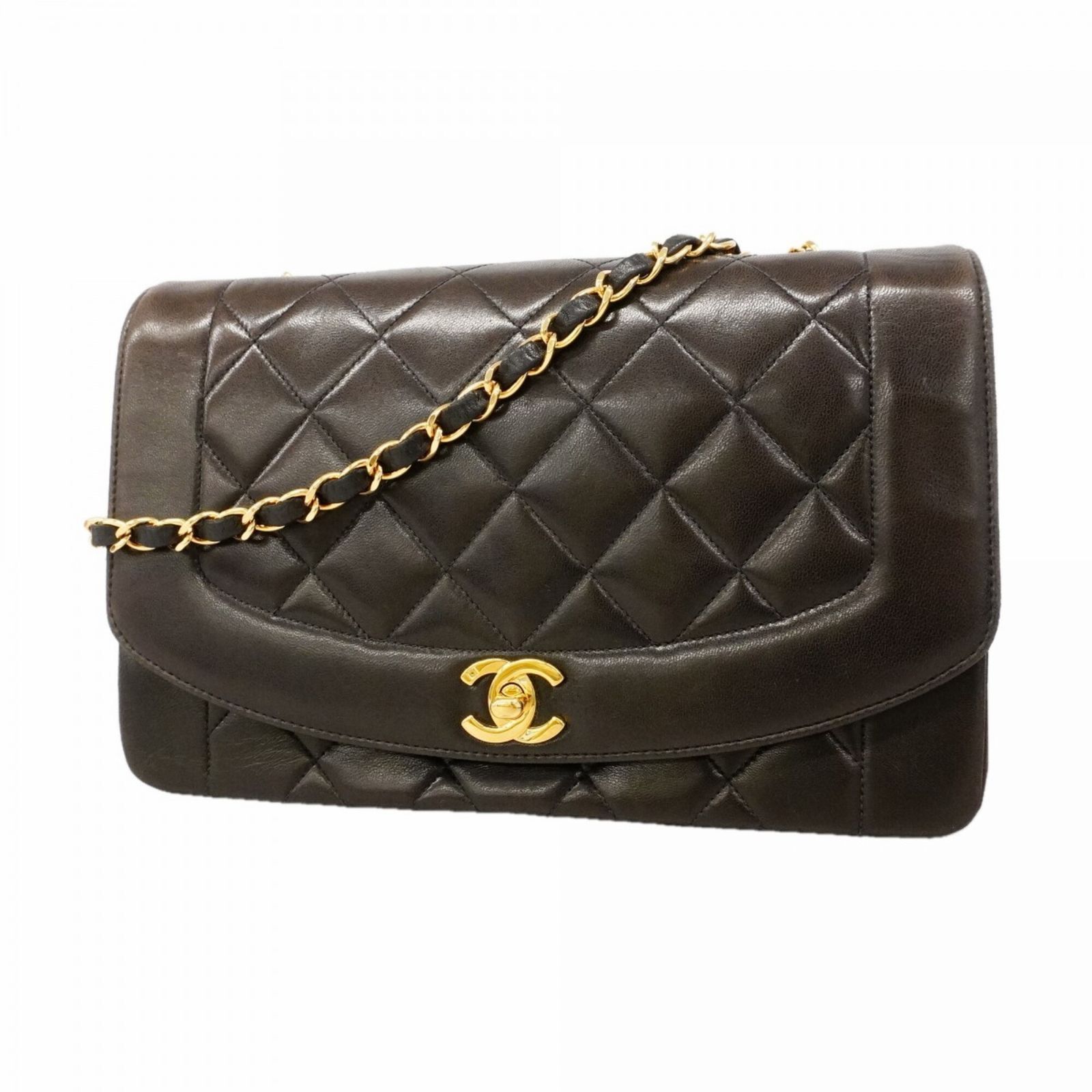 シャネル(Chanel) シャネル ショルダーバッグ ダイアナ チェーンショルダー ラムスキン ブラック レディース