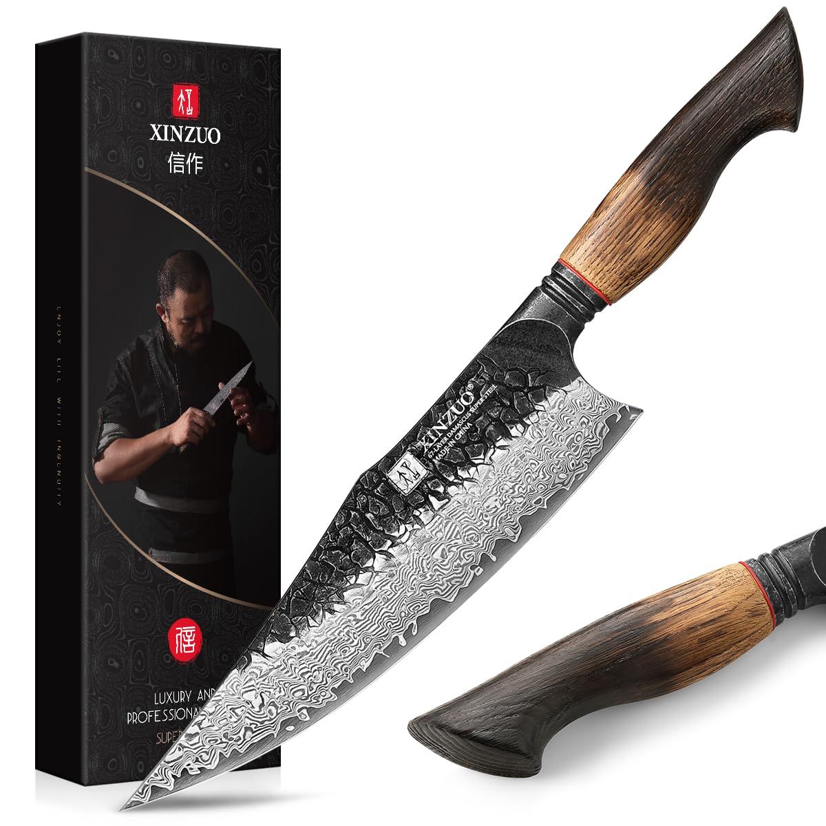 XINZUO 21.9cm シェフナイフ 67層研ぎダマスカス鋼 プロフェッショナル キッチンナイフ10Cr15CoMoV鋼 -ホワイトオーク＆レッドG10ハンドル -ギフトボックス付送料無料 8920edb7