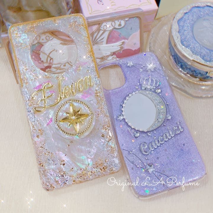 名入れ♡キラキラシェル ポップソケット付スマホケース オーダーメイド