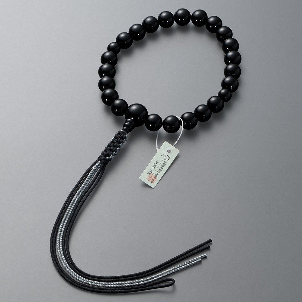 【新品】仏壇屋 滝田商店 数珠 浄土真宗 本式数珠 【男性用】黒オニキス 22玉 正絹紐房◆京念珠・本連数珠・門徒・正式数珠・片手数珠・ブラックオニキス【滝田商店発行 京念珠製造師製作証明書付】 2e35c717