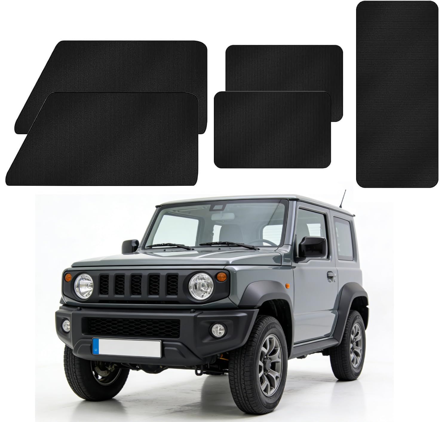 スズキ ジムニー&シエラJB64 JB74専用 マグネット スエード生地 車中泊 カーテン 車用 99.9%遮光 車種専用 日除け 運転席/助手席/サイドカーテン バックドア用 目隠し 防災 着替え キャンプなど用 プライバシー保護 5枚セット ブラックas