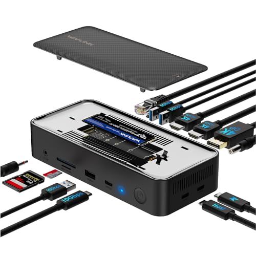 WAVLINK USB Cドッキングステーション、12-In-1タイプCドックと 10GbpsM.2 PCIe/SATA SSDエンクロージャー、トリプルディスプレイドック、100W PD対応、4K@60Hz HDMI/DP、USB C/USB-A G送料無料