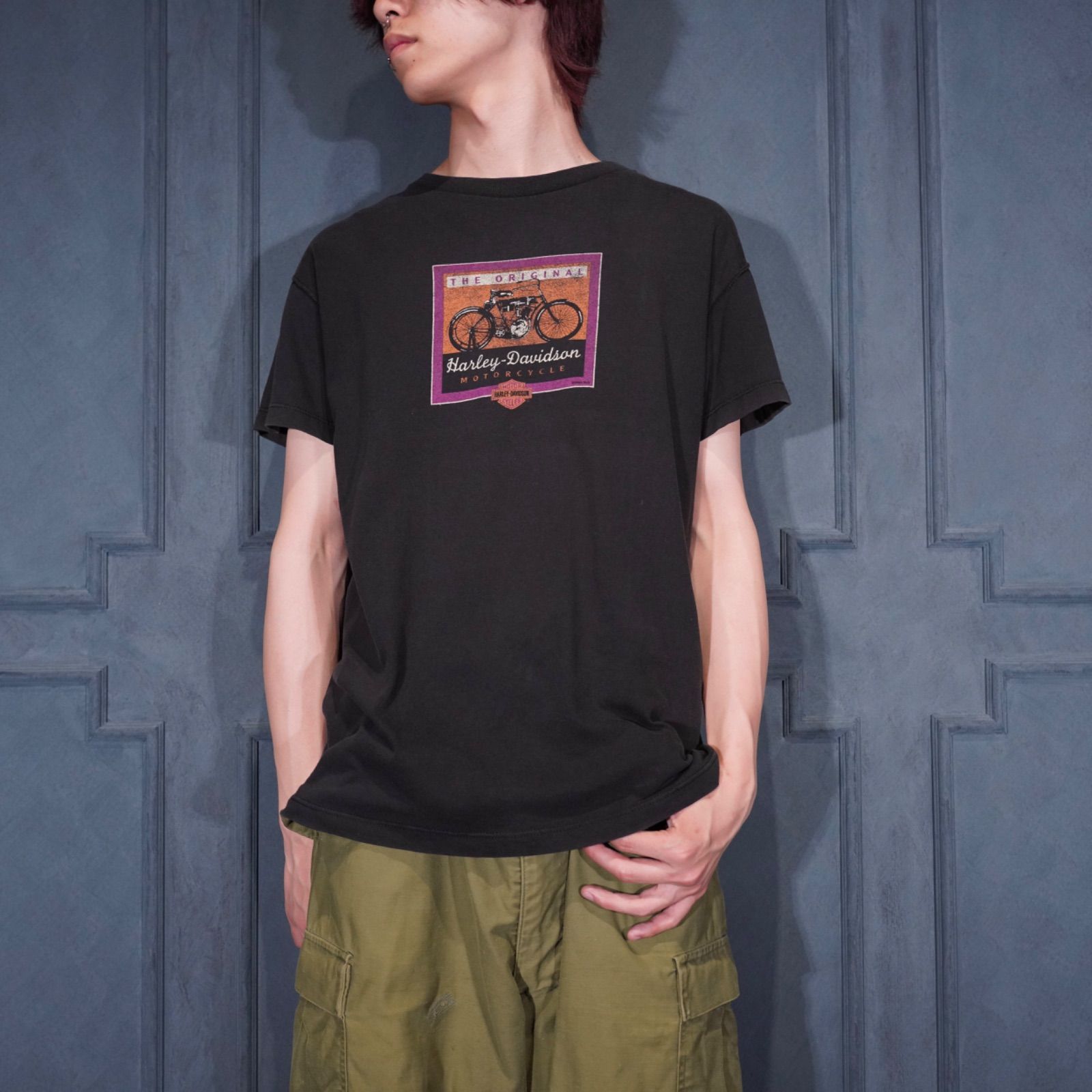 00’s USA VINTAGE HARLEY DAVIDSON FIRST BIKE PHOTO PRINT DESIGN T SHIRT/00年代アメリカ古着ハーレダヴィッドソン初期型バイクフォトプリントデザインTシャツ