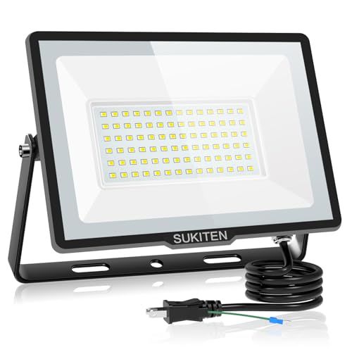 【新品】【驚異の明るさ・省電力】SUKITEN 投光器 led 屋外 作業灯 100W 15000ルーメン 100V 極薄型 IP66防水 6500K 昼光色 高輝度 高放熱 120°広角 投光器ledライト 夜間作業 工事現場 工事用ライト 97f65f90