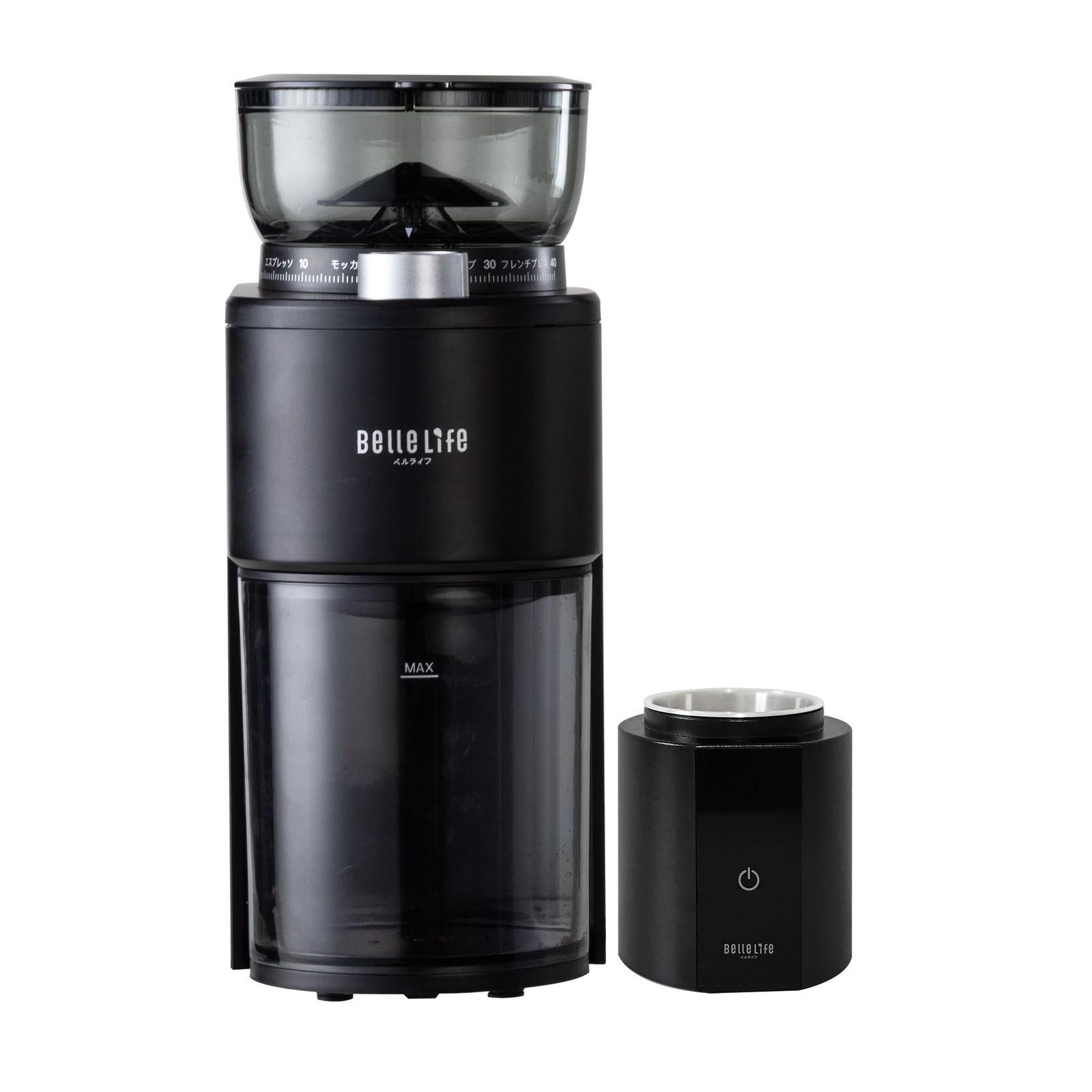 BelleLife 電動コーヒーミル コーヒーグラインダー コーン式コーヒーグラインダー 静音設計 極細挽き~粗挽き40段階調節 コーヒー粉砕機 静電気防止 分解掃除可能 コンパクト 珈琲豆用グラインダー お手入れブラシ及びコーヒースケール付き送料無料