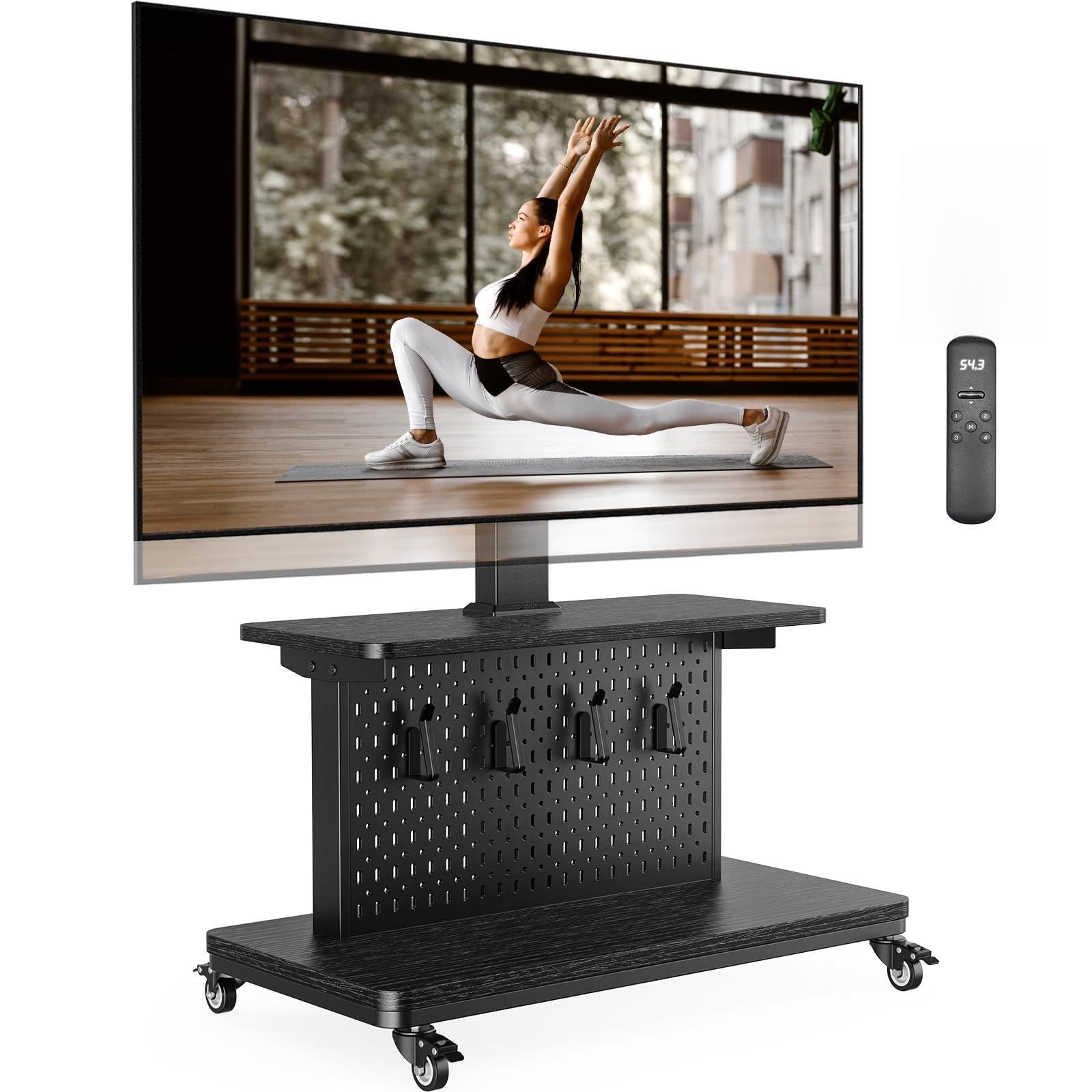 新品 PERLEGEAR 電動昇降式テレビスタンド 32～75インチ対応 キャスター付き 壁寄せ ハイタイプ 左右±35°回転 高さ4段階メモリー VESA100×100～600×400mm対応 耐荷重45kg