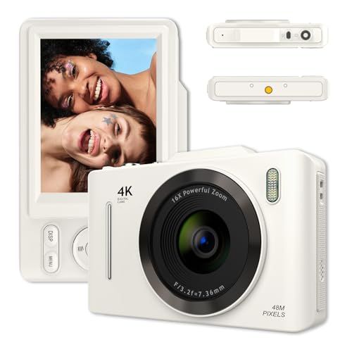 デジタルカメラ 4K対応小型 30FPS、HD 1080Pビデオ撮影可能、3インチ画面、充電式、6800万画素のコンビネーション、16倍デジタルズーム 初心者に最適、クリスマス用ポケットカメラ、子供の誕生日にも 軽量で持ち運び便利 32GB 7de78070