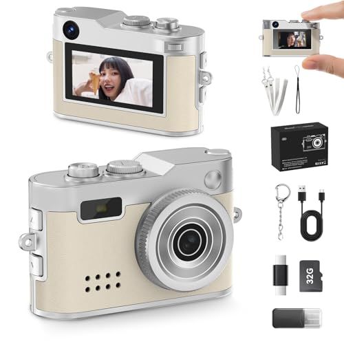 ミニカメラ コンパクトデジタルカメラ 2MP画素 1080P 小型軽量 キーホルダーセット32GBカード付属 旅行・Vlog撮影に 誕生日プレゼントにも最適 トイカメラ レトロデザイン★m 59cc5110