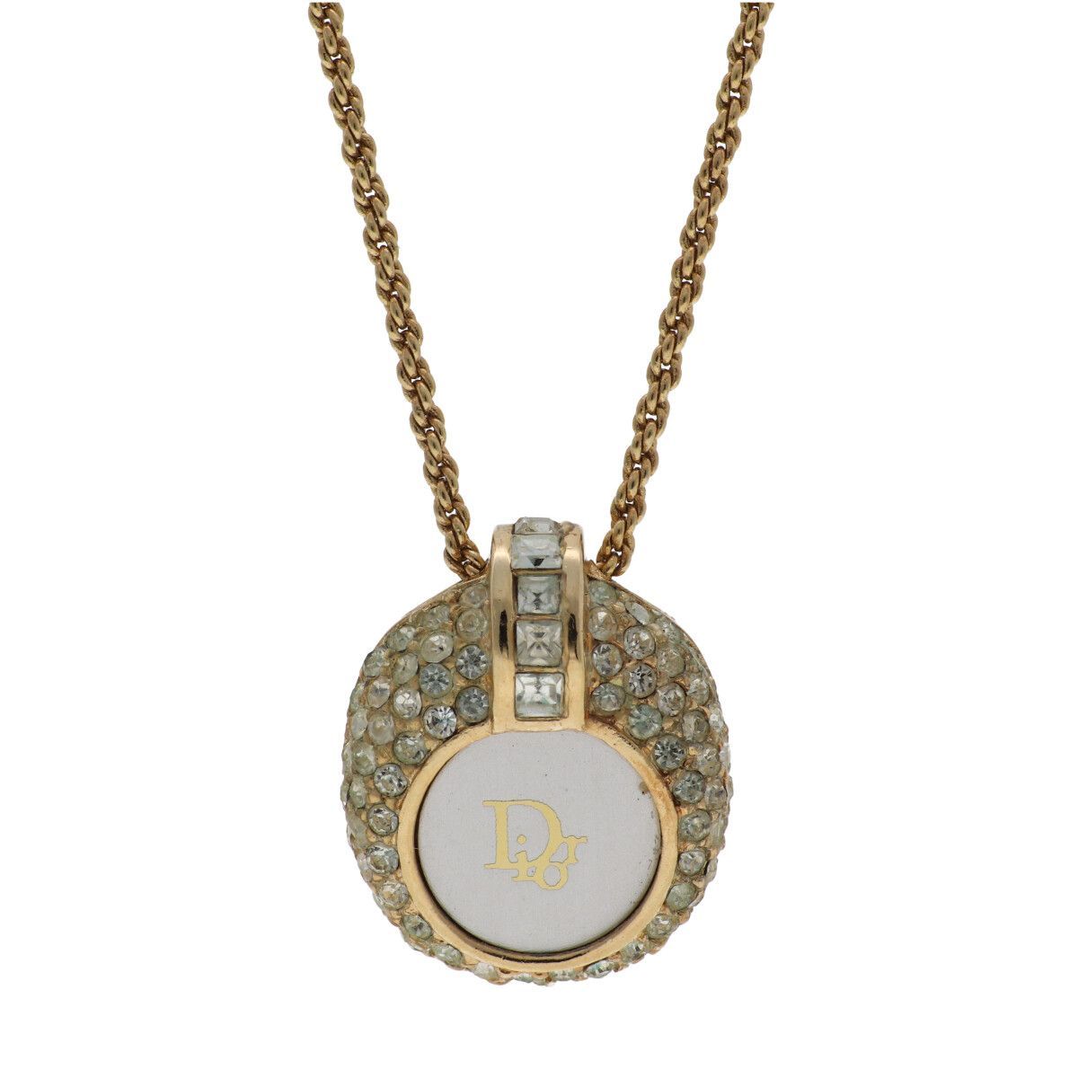 中古】 Christian Dior ディオール ラインストーン ロゴネックレス