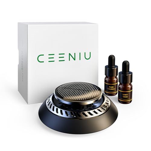 【新品】【ソーラーで香る?DIY可能】CEENIU 車用芳香剤 高級カー用品 2025新型 アルミ合金製 ソーラー回転式 静音 フランス産天然香料 エッセンシャルオイル2本付き カーフレグランス Car Freshener 1cb4d075