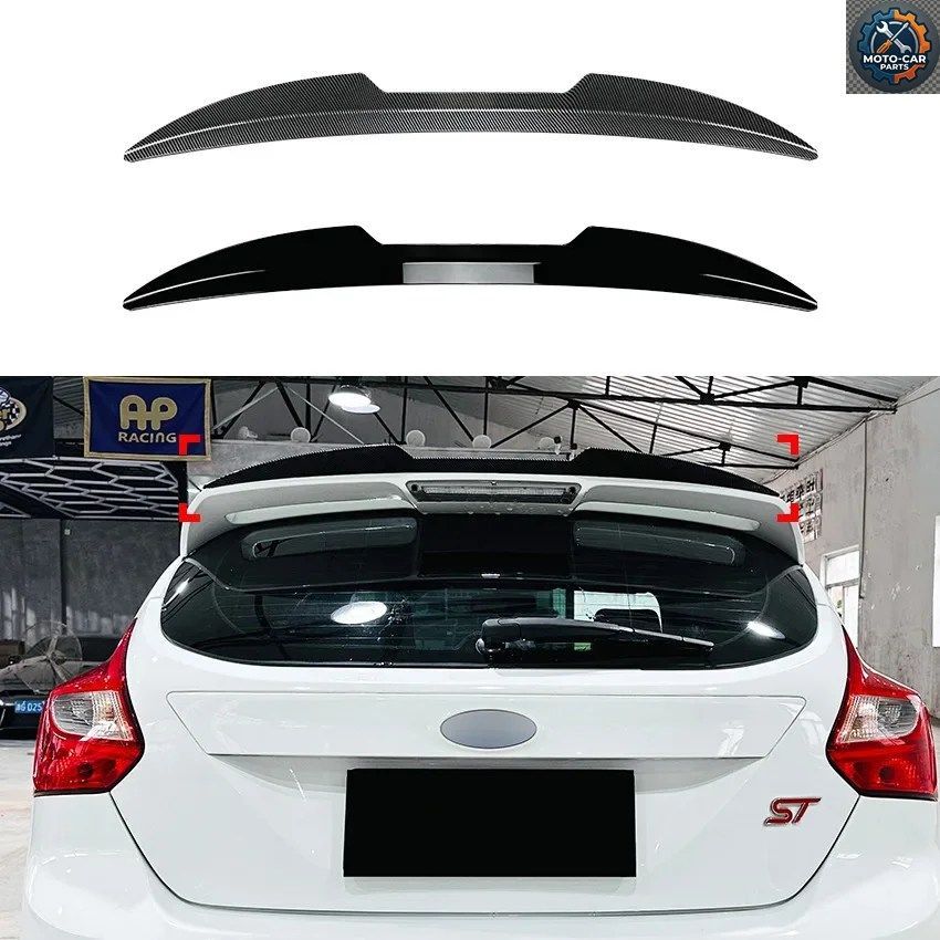 2011～2017年式フォード フォーカス MK3 ST-LINE STカー用リアトランクルーフリップスポイラーウィング（ABS樹脂製、グロスカーボンファイ